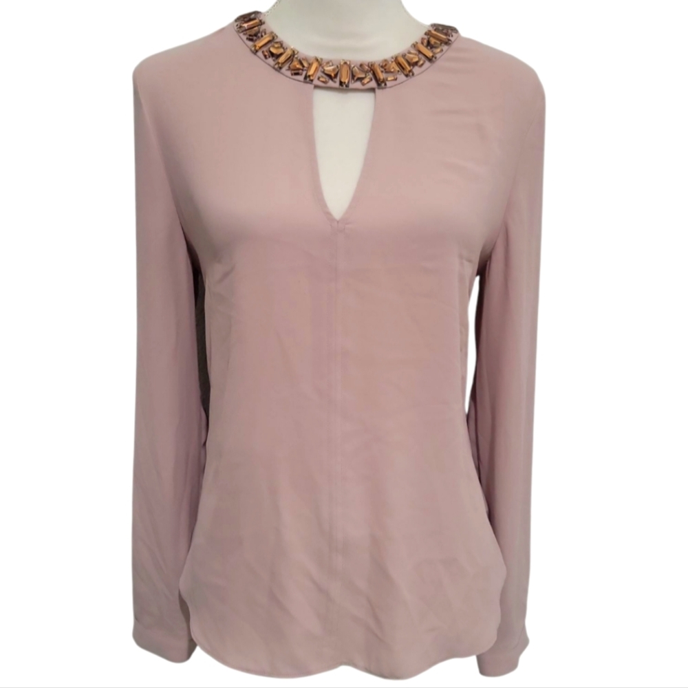 BCBG Max Azria Jewel Embellished Mauve Long Sleeve Women's Blouse Size Small